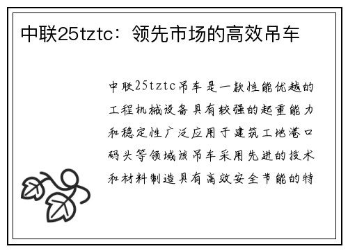 中联25tztc：领先市场的高效吊车