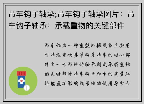 吊车钩子轴承;吊车钩子轴承图片：吊车钩子轴承：承载重物的关键部件
